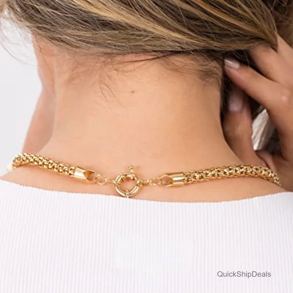 18K Gold Plated Popcorn Mesh Chain Necklace - Made In Brazil